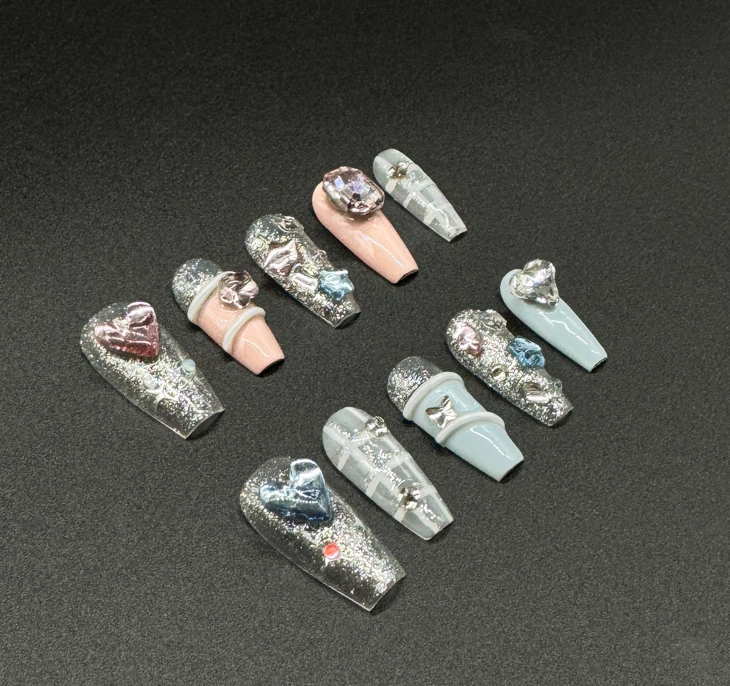 Silver Sapphire Rose Press-on Nails