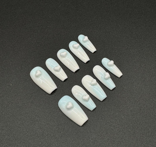 Blue/White Sweetheart Press-on Nails