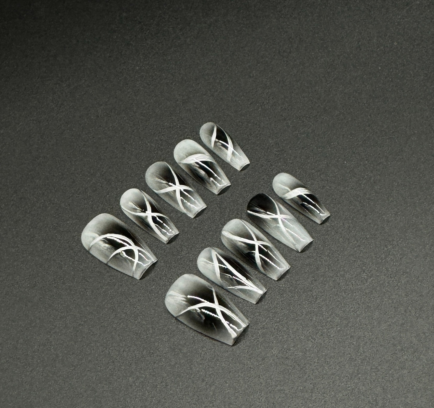 Black/Silver Marble Swirl Press-on Nails