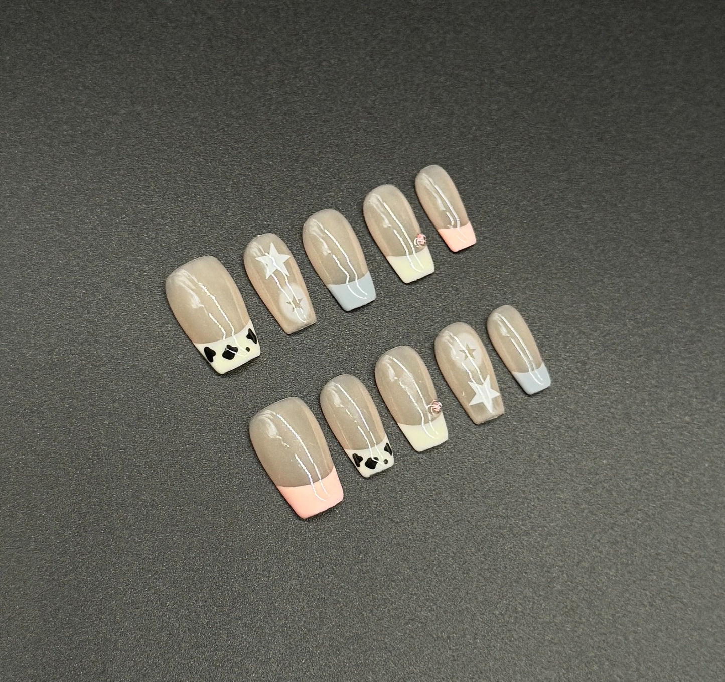 Cowprint & Multi-Color Tips Press-on Nails