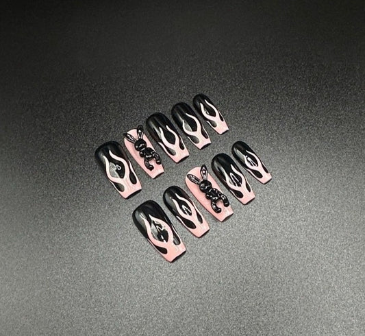 Dark Thunderbolt Glam Press-on Nails